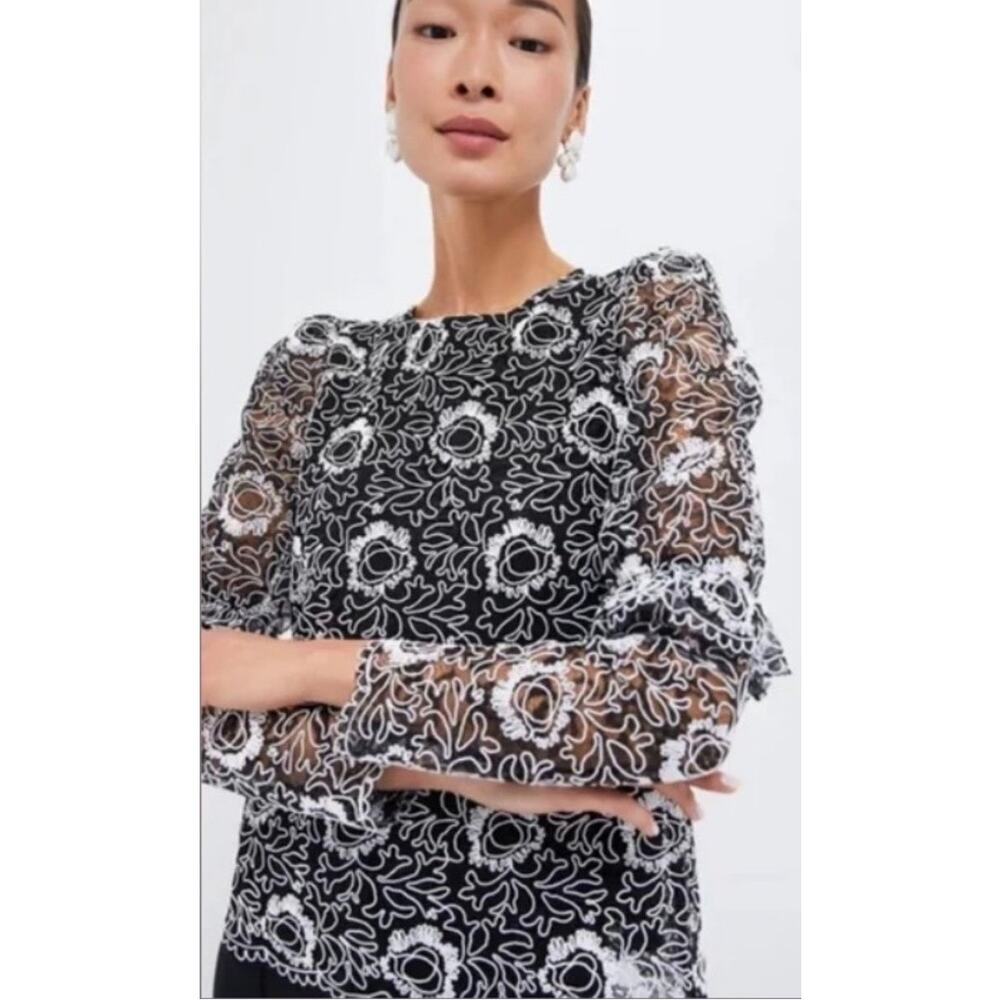 Tuckernuck Rosalee Lace Long Sleeve Blouse Black White Size XS